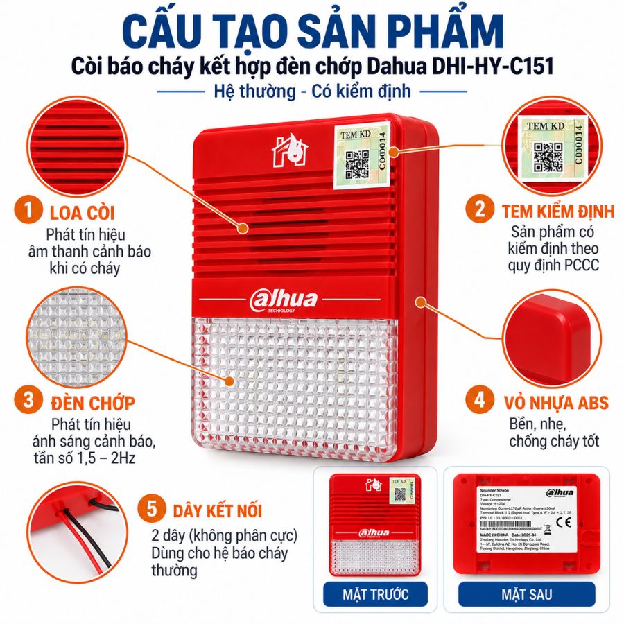 Còi báo cháy kết hợp đèn chớp Dahua DHI-HY-C151 - Hệ thường